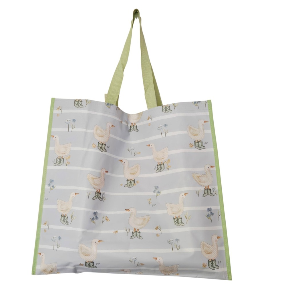 Ducks Geese Goose Rubber Boots Flowers Floral Blue Stripes Gift Bag TJMaxx